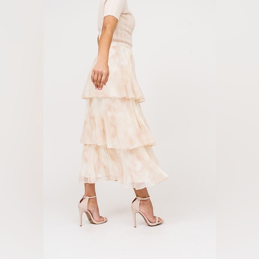 Rachel Parcell Tiered chiffon pleated midi skirt